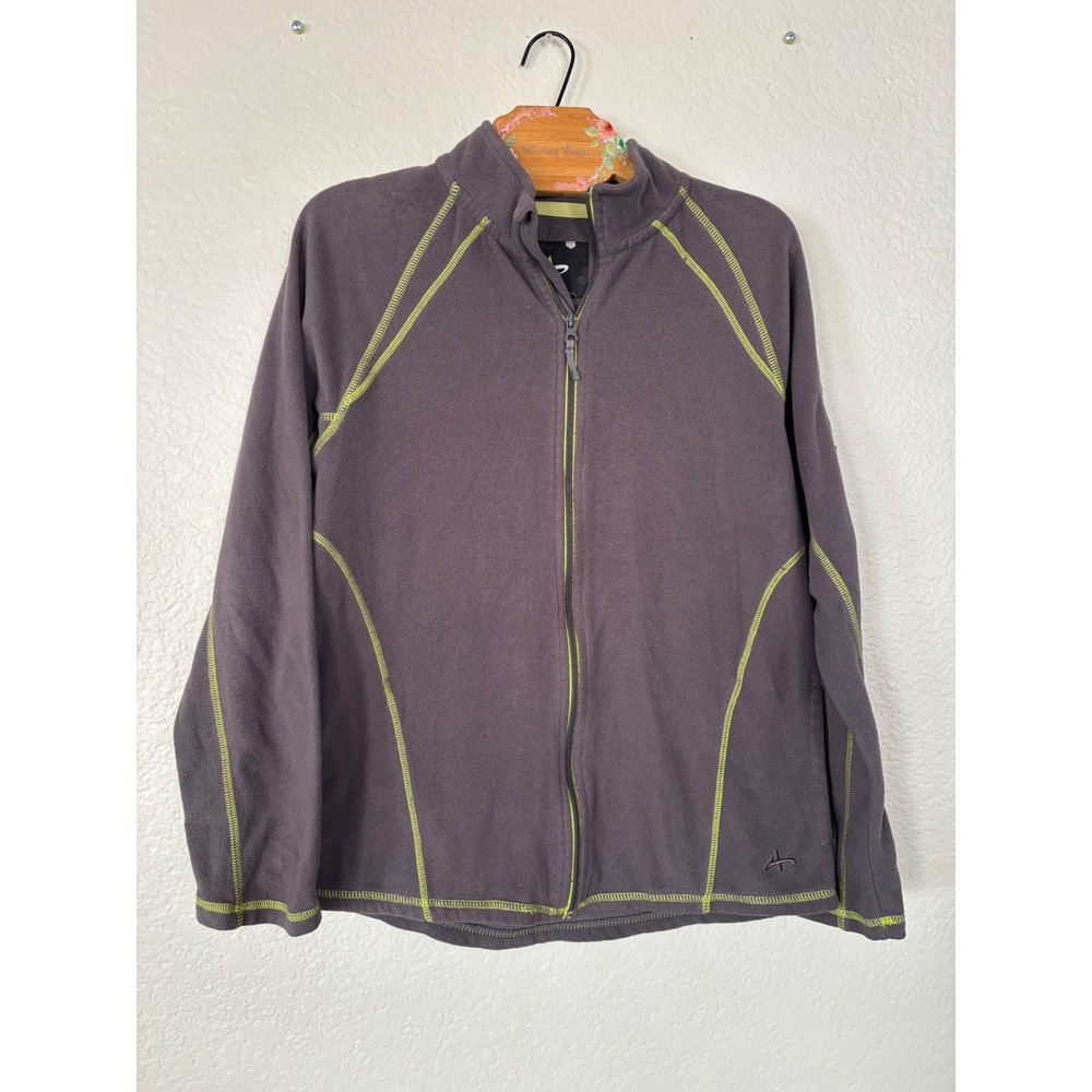 Athletech Fleece Jacket Size S Gray Full Zip Lime Green Contrast Stitching